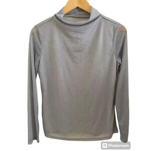 Halogen NWT Womens Silver Sparkle Mock Neck Mesh Blouse